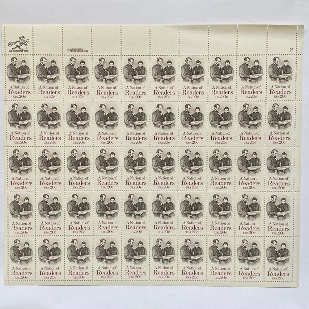 A Nation of Readers Stamp Full Sheet 20 Cent Scott #2016 Unhinged Abe Lincoln 84